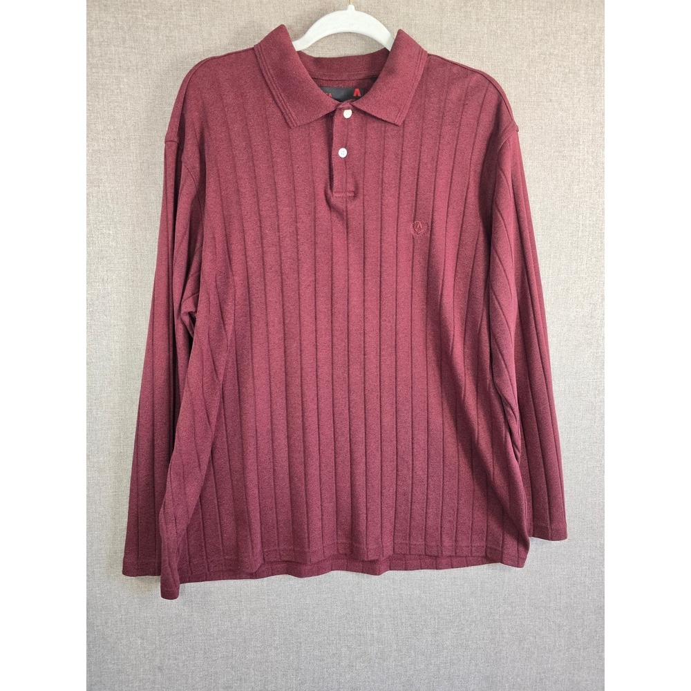 Perry Ellis America Mens XL Burgundy Ribbed Long Sleeve Polo Shirt E8FK9013631